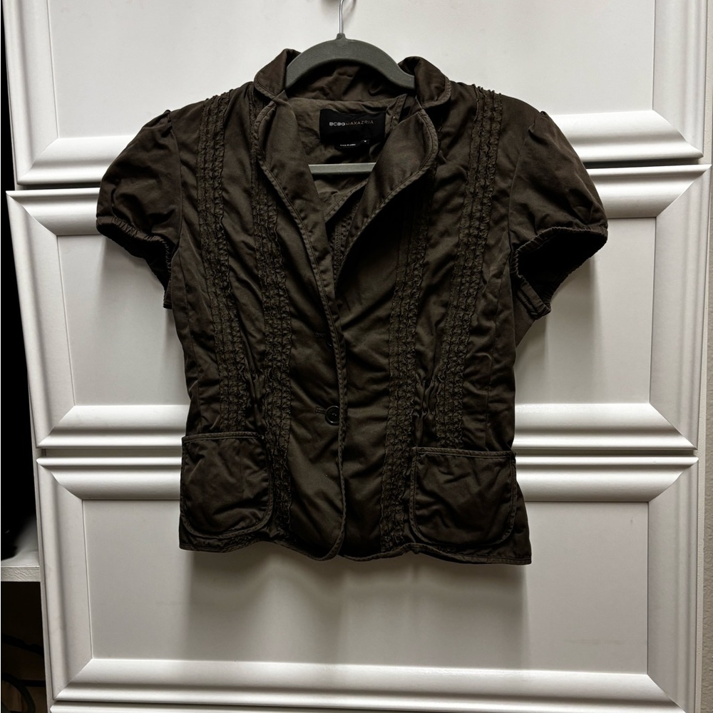 BCBGMaxAzria Black Brown Fitted Blazer with Ruching